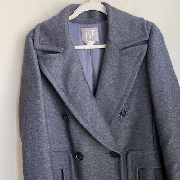TSE Gray Cashmere Blend Long Double Breasted Coat 10 - Picture 2 of 10
